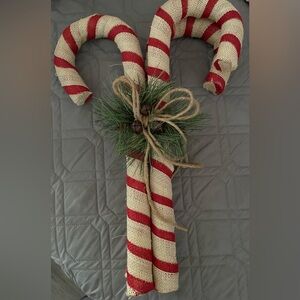 QVC Home Reflections 18" Burlap Candy Canes with Jingle Bells